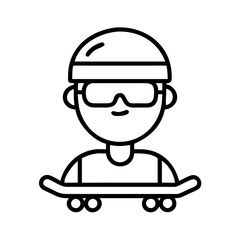 skater wearing sunglasses icon, skater wearing sunglasses line art - simple line art of skater wearing sunglasses, perfect for skater wearing sunglasses logos and icons and themed design 