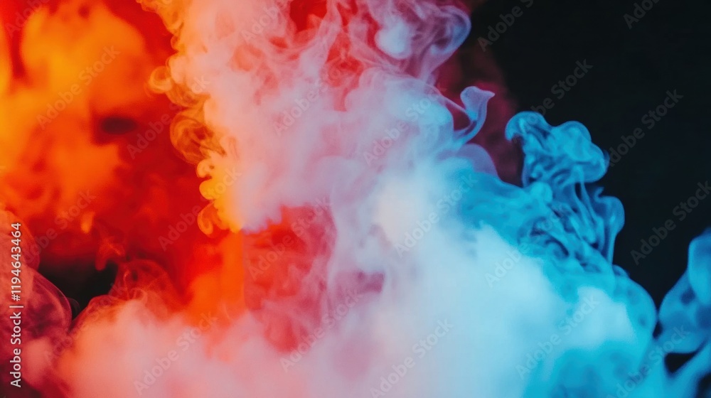 Aufkleber a captivating display of colorful smoke fog in blue and red swirls around a dark background, creatin