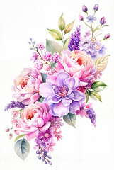 Colorful bouquet with tulips, daisies, and lilacs