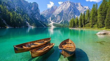 Obraz premium Boats on Clean Blue Sea with Clear Horizon and Sunny Calm Waters