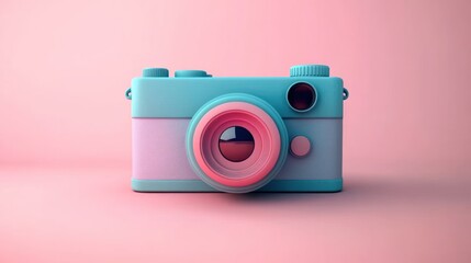 Fototapeta premium Retro pastel-colored camera on a pink background