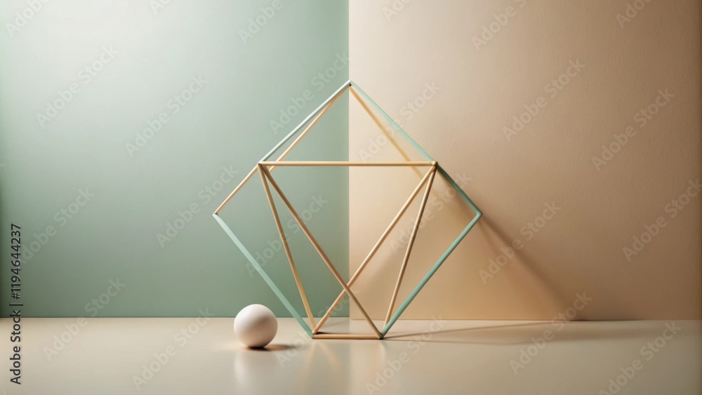 Poster abstract geometric structure with sphere on neutral background