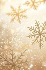 Winter decorations featuring golden snowflakes and a shimmering background creating a festive atmosphere