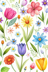 Obraz premium Spring floral pattern with colorful flowers