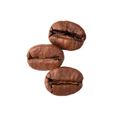 Freshly roasted coffee beans isolated on a transparent background