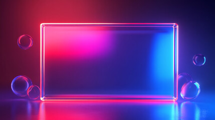Fototapeta premium 3d gradient glass element with liquid shape design background. Neon fluid geometric ui banner with modern frame for presentation template. Dynamic futuristic layout. Vibrant y2k graphic with texture