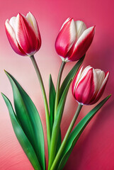 Obraz premium Red tulips on a vibrant pink background