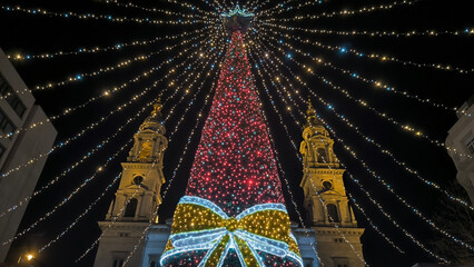 Obraz premium streets of Budapest decorated during advent time and Christmas