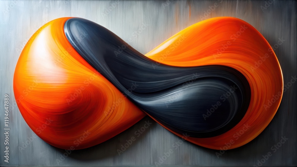 Aufkleber abstract orange and black swirling forms on a gray surface a study in contrast and movement