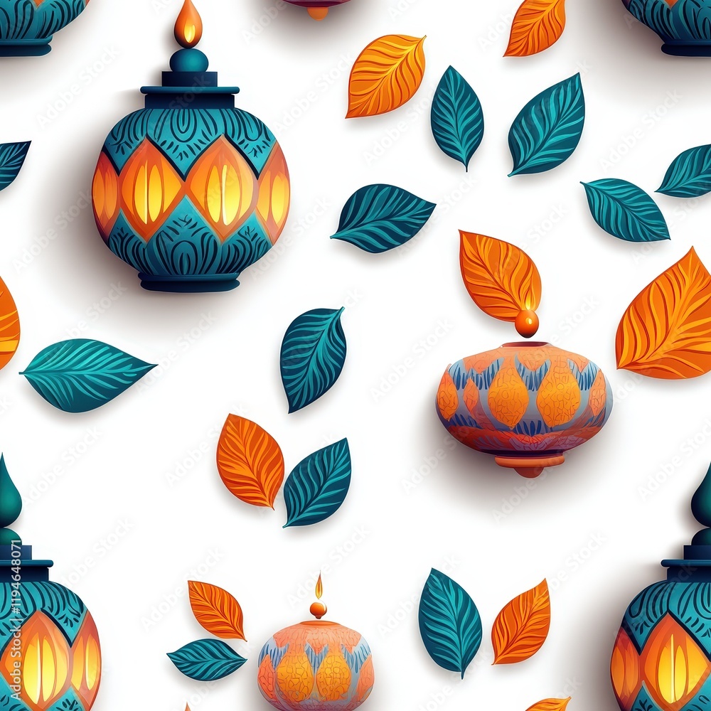 Poster isolated 3d lantern decoration with rangoli pattern featuring colorful leaves and unique designs for