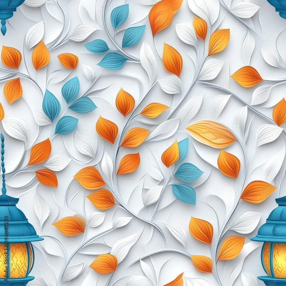 Poster isolated 3d lantern design featuring vibrant rangoli patterns with leaves and floral elements in sha