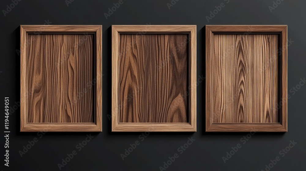 Poster photo or picture wooden frame mockup. realistic 3d vector illustration set of square and rectangular