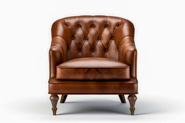 Leather armchair in brown color on white background. Luxurious e