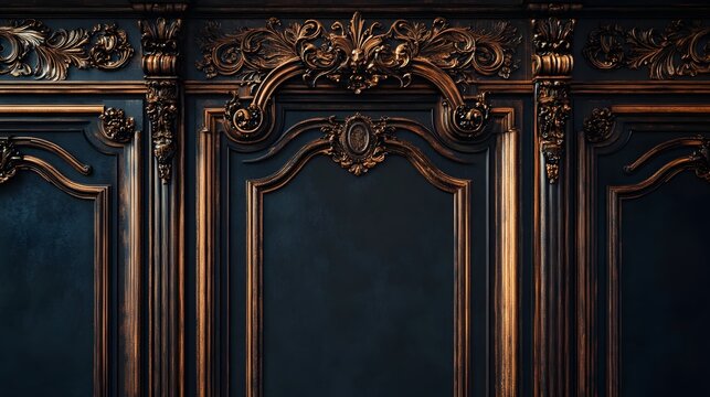 Ornate Dark Wood Paneling With Gilded Accents