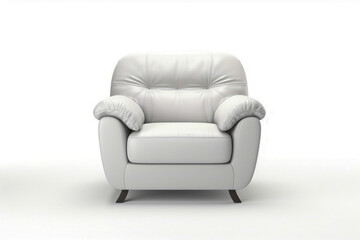 Leather armchair in white color on white background. Luxurious e