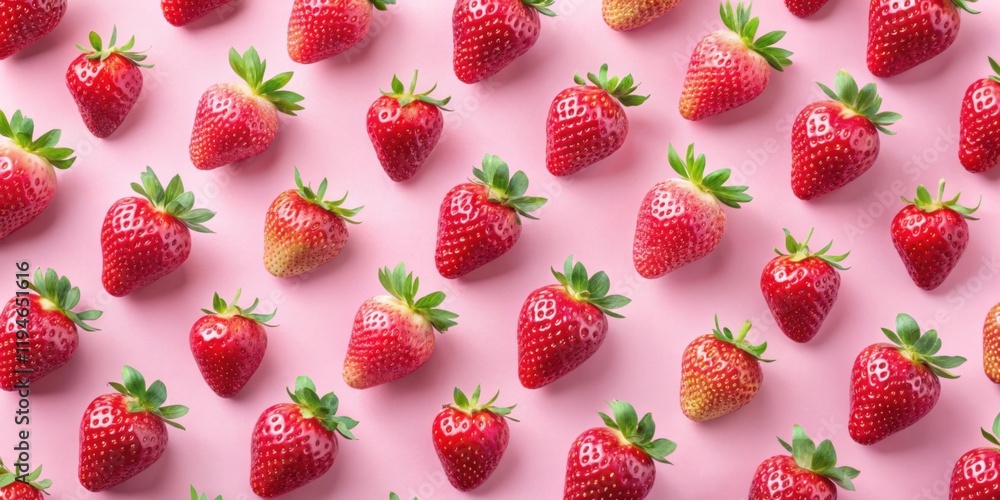 Poster a delightful pattern of ripe red strawberries arranged on a pink background