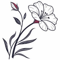 minimal botanical graphic sketch drawing, trendy tiny tattoo design, floral elements vector illustration