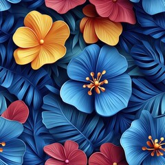 Vibrant Floral Patterns with Embroidery and Papercut Techniques in 3D Design for Creative Projects and Fabric Applications