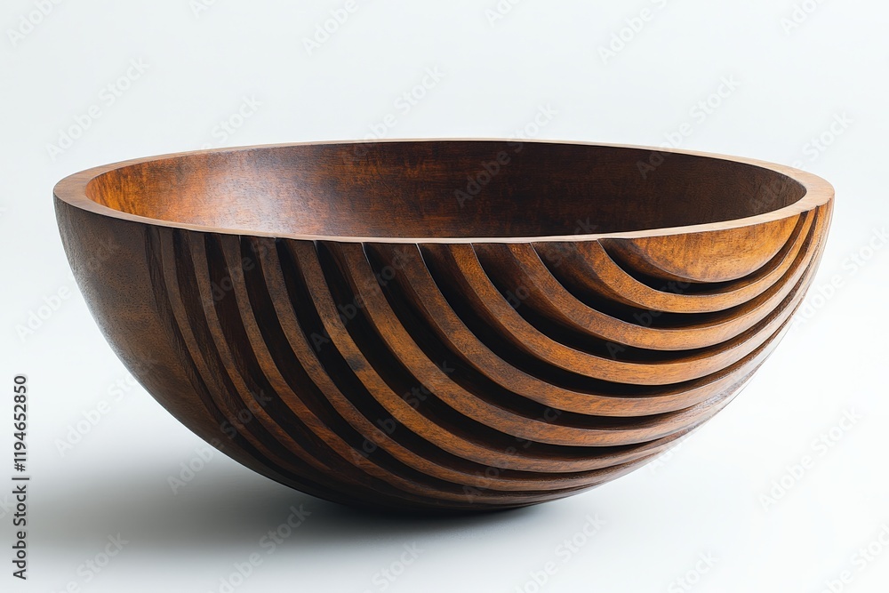 Poster A stylish wooden bowl with a series of layered spiral grooves, emphasizing texture and adding a touch of modern artistry to functional woodcraft.