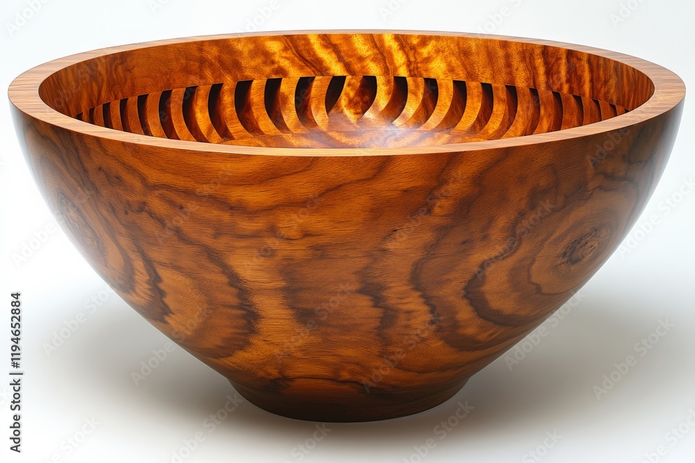 Poster this intricately carved wooden bowl features swirling patterns that highlight the natural grain of t