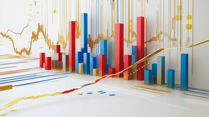 Obraz premium Abstract white background with Colorful charts and graphs with statistics to innovative analyze business potential and forecast future development of companies growth.