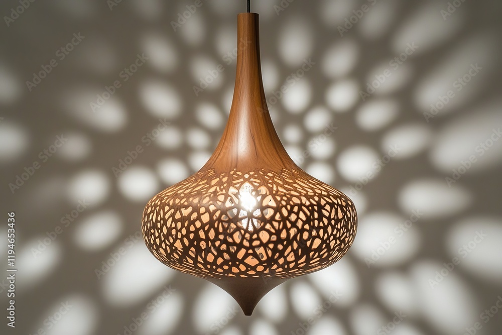 Fototapete a striking wooden pendant light featuring intricate cutouts for an artistic lighting experience, cre