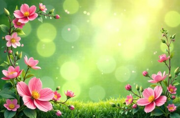 Obraz premium field of blooming pink flowers in soft focus