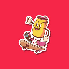 Collection of vector beer sticker designs in cool yellow color. Trendy cute smile patches.