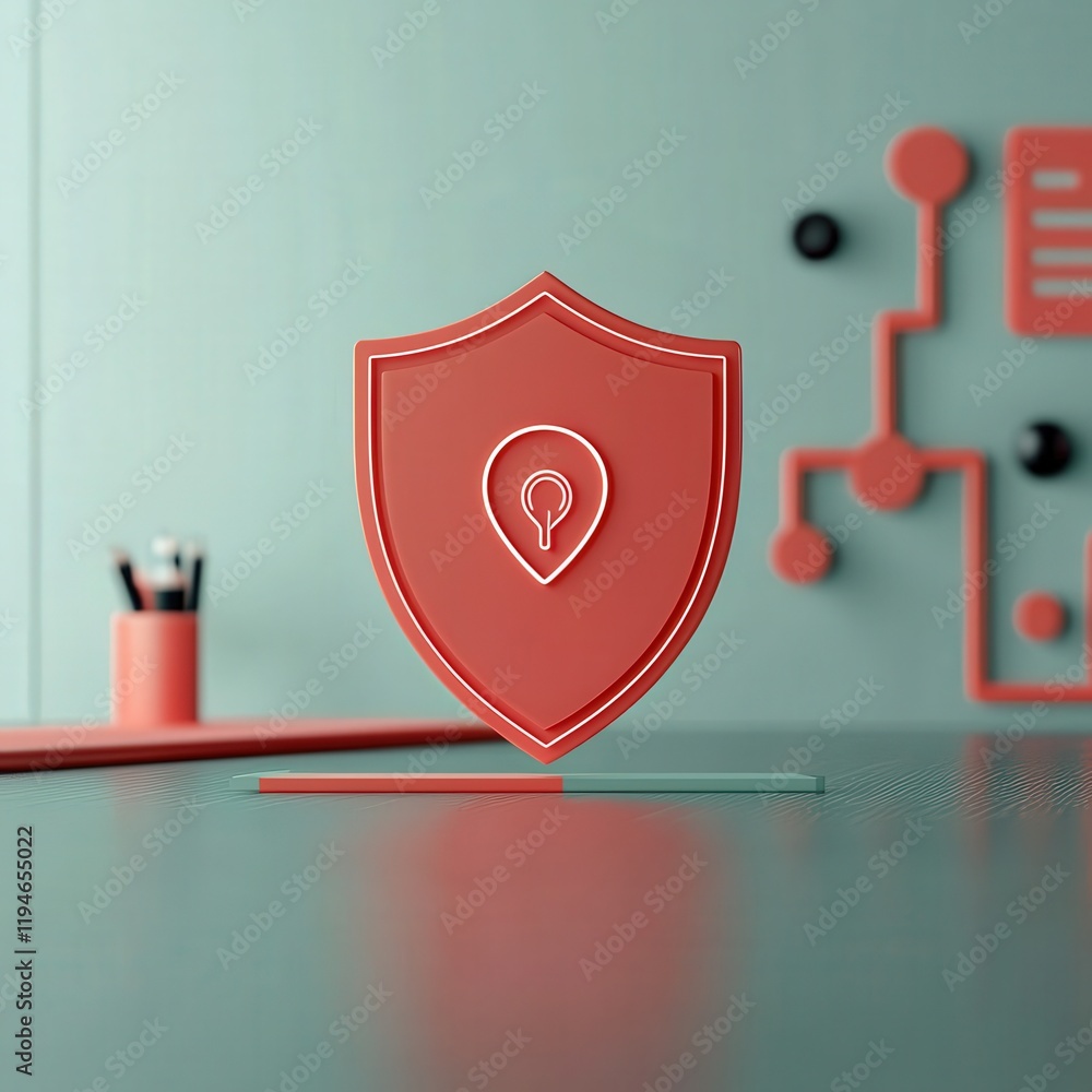 Aufkleber mobile payment security platform concept. 3d shield design with a pin symbol, set in a modern worksp
