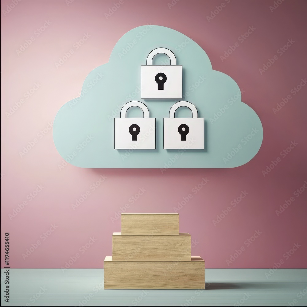Poster mobile payment security platform concept. cloud with locks symbolizes online security and data prote