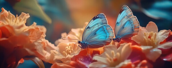 Two butterflies resting on the same vibrant flower, 4k photo.