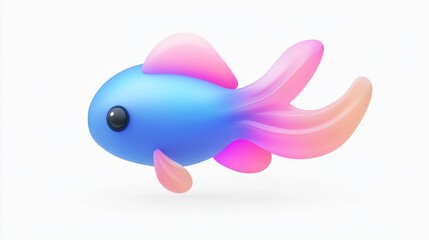 A vibrant, stylized fish with blue and pink colors, featuring smooth curves and large fins, swimming gracefully.