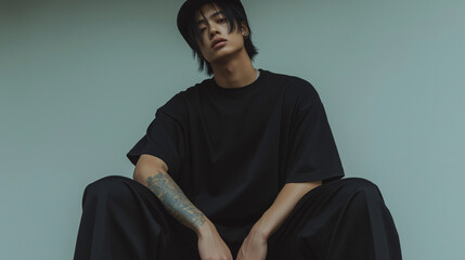 Portrait of a man with tattoos, isolated background