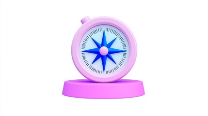 A colorful compass with a blue star design, set on a pink base, symbolizing direction and navigation.