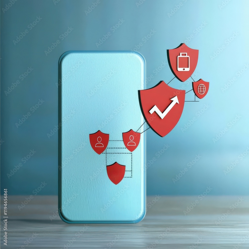 Poster mobile payment security platform concept. digital security concept with a smartphone surrounded by p