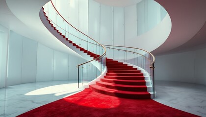 Elegant Red Carpet Spiral Staircase in Modern Architecture