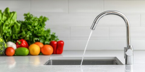 Modern Kitchen Sink with Fresh Vegetables