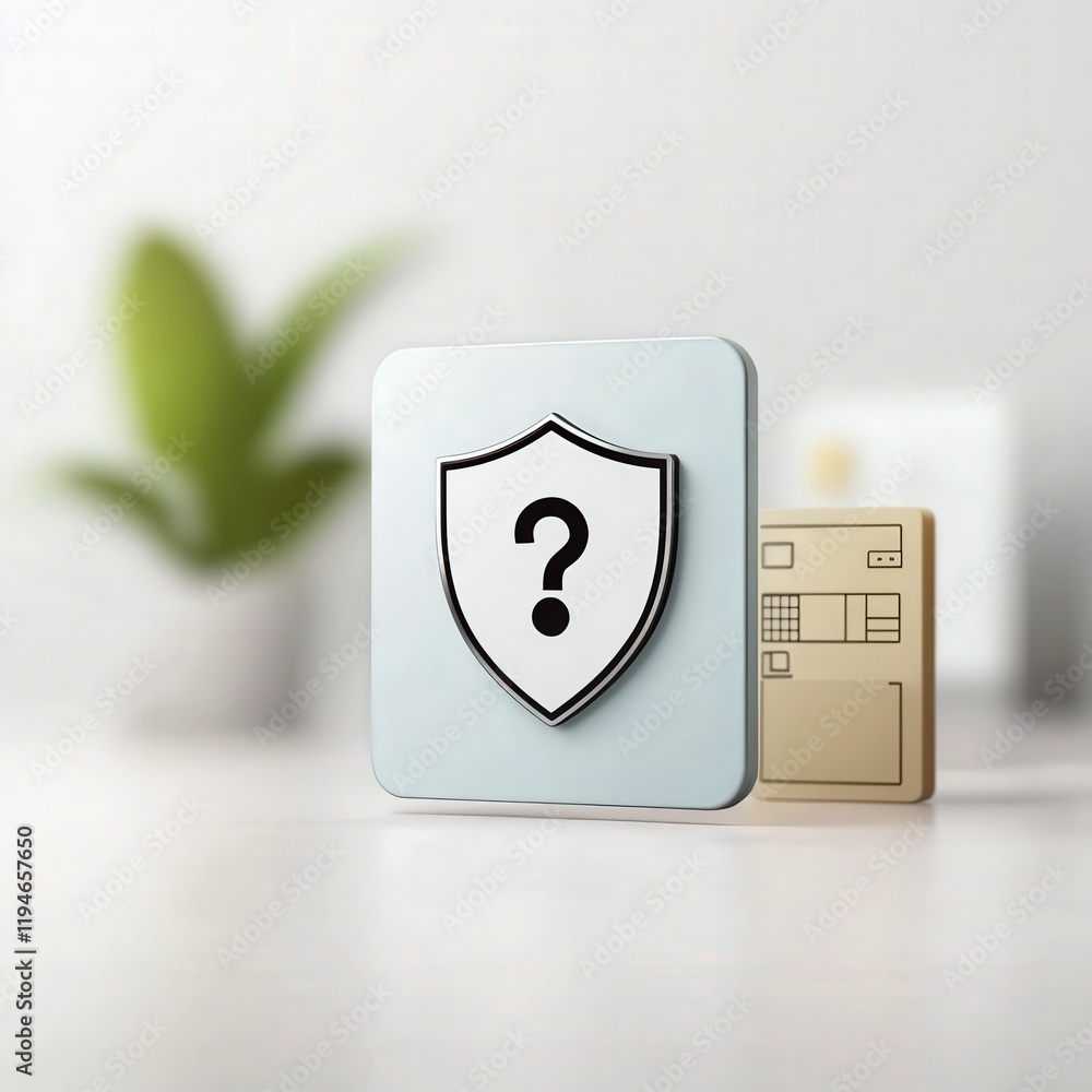 Aufkleber mobile payment security platform concept. a shield icon with a question mark on a light background, 