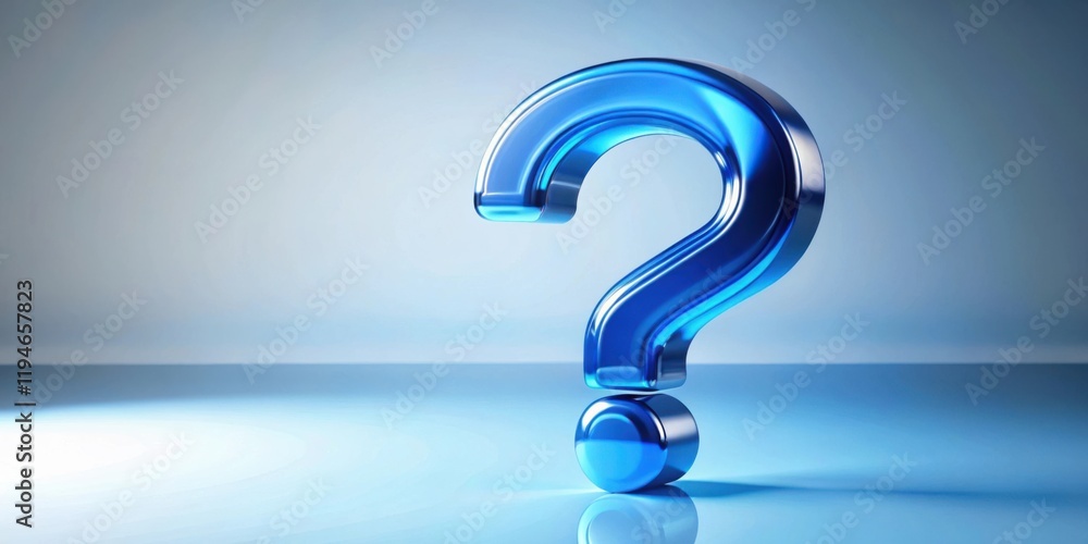 Poster A Polished Blue Question Mark Reflecting on a Smooth Surface, Symbolizing Inquiry and Uncertainty