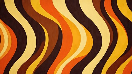 18. A retro 70s inspired pattern with wavy lines and earthy tones like orange, brown, and mustard