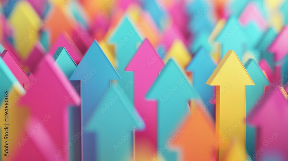Poster colorful arrows point upward, symbolizing enthusiasm and optimistic progress in a vibrant setting