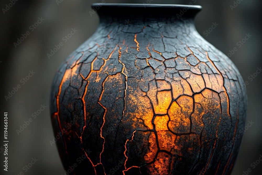 Aufkleber A visually striking vase with a cracked surface, accentuated by a fiery orange glow from within, creating an intriguing and dynamic visual experience.