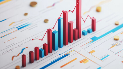 Abstract white background with Colorful charts and graphs with statistics to innovative analyze business potential and forecast future development of companies growth.