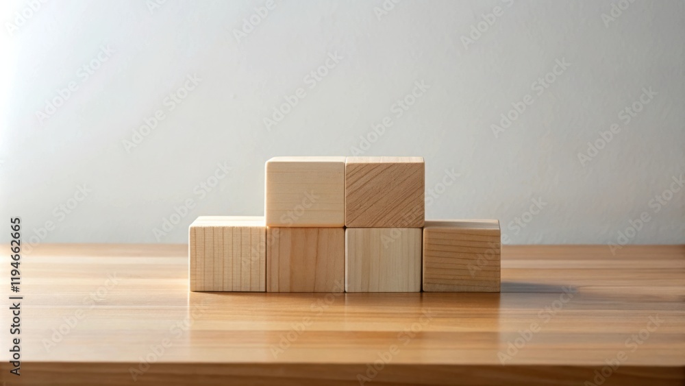 Poster simple wooden blocks arranged on a tabletop
