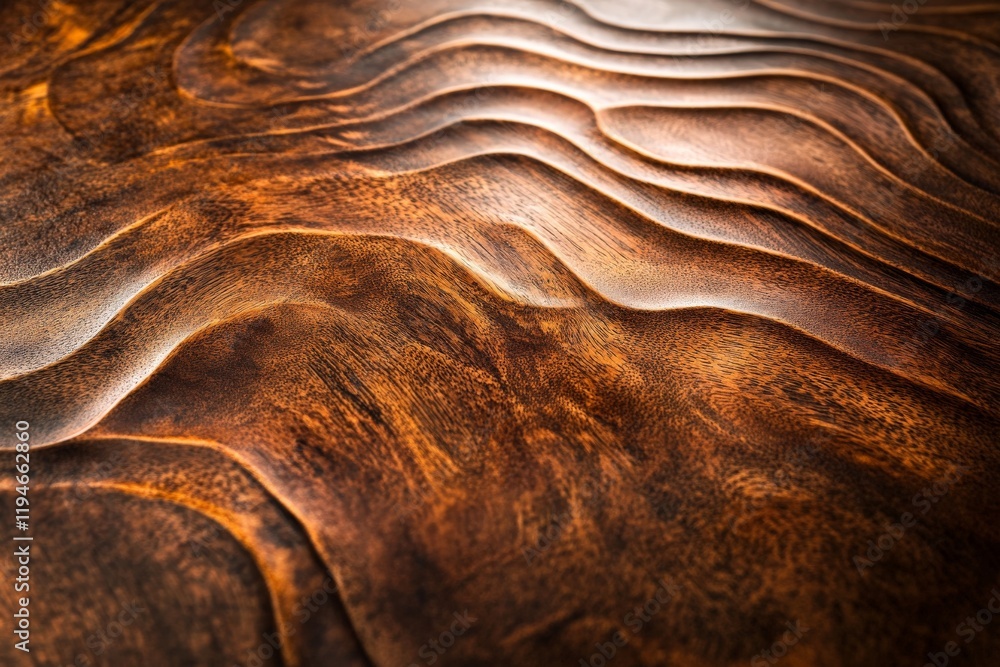 Aufkleber An image of a wooden surface with curved waves and rich texture. The dark tones create an intense visual effect, emphasizing the wood's natural patterns.