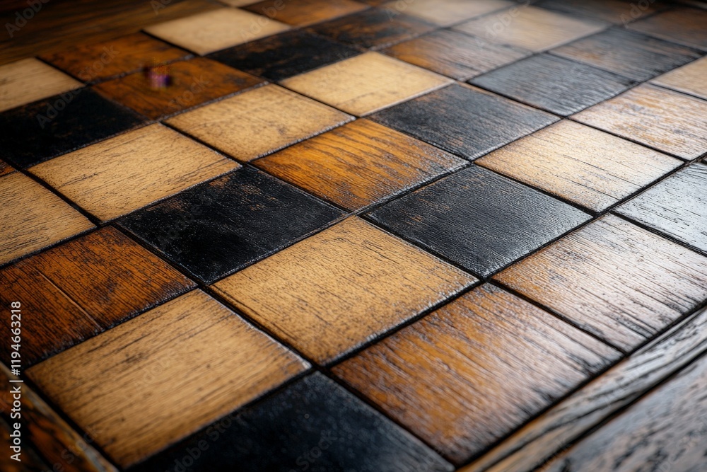 Poster rustic wooden floor tiles arranged in an alternating color tone pattern. the subtle interplay of nat