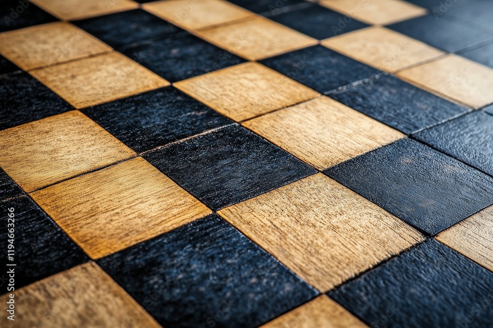 Poster a modern checkerboard design featuring classic wood tones in alternating light and dark squares, sho