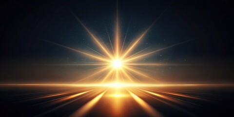 Obraz premium Golden Rays of Light Emerging from a Celestial Body Across a Dark Horizon