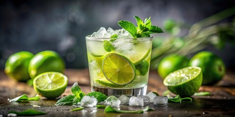 Refreshing Lime and Mint Cocktail in a Glass