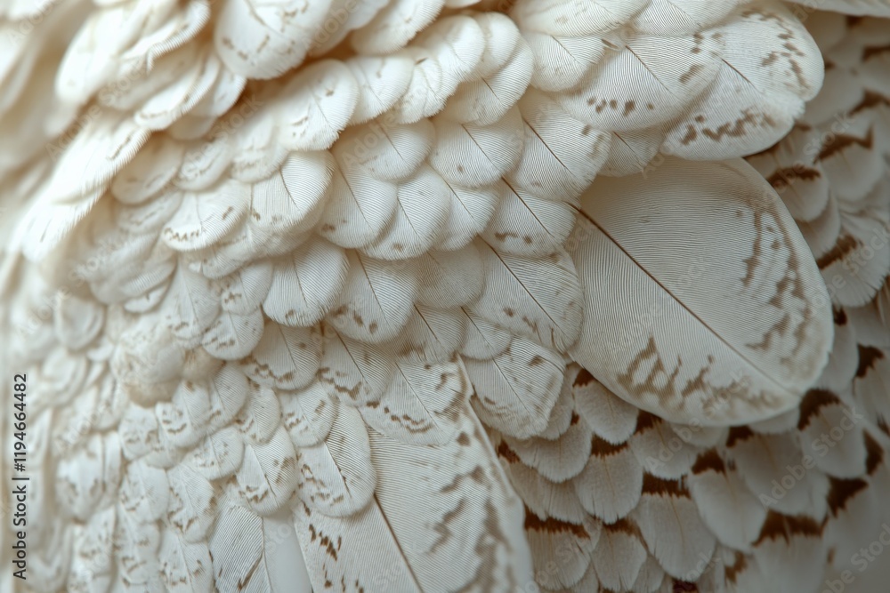 Poster a close-up of pristine white feather layers displaying subtle patterns, reflecting purity, simplicit